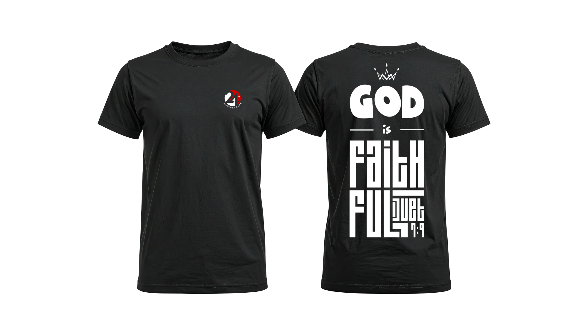 24th Anniversary Black T-shirt God Is Faithful Crossroads Fellowship Church In Mombasa Kenya